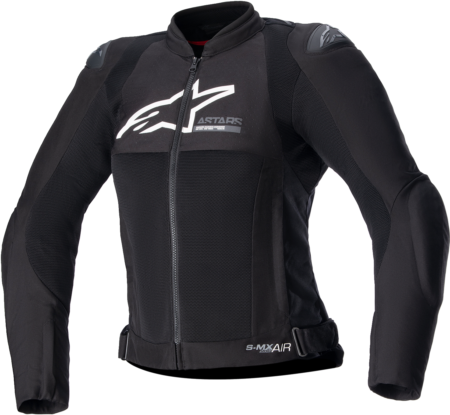 Black Alpinestars Stella SMX Air motorcycle jacket for women with Nucleon Flex Plus armor, medium size, featuring sport design and ventilation.