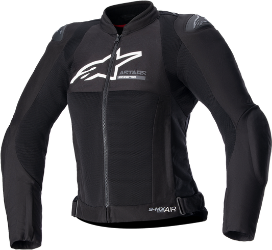 Black Alpinestars Stella SMX Air motorcycle jacket for women with Nucleon Flex Plus armor, medium size, featuring sport design and ventilation.
