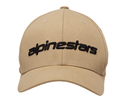Alpinestars Linear Hat in sand and black, small/medium size, featuring branded design and adjustable strap.