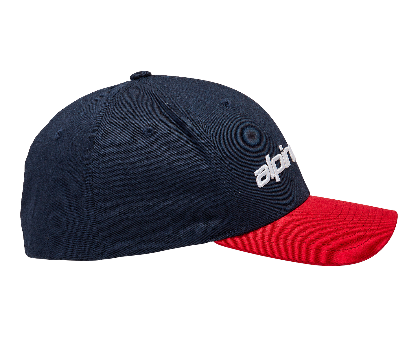 Alpinestars Linear Hat in navy and red, small/medium size, featuring the ALPINESTARS logo and sporty design.