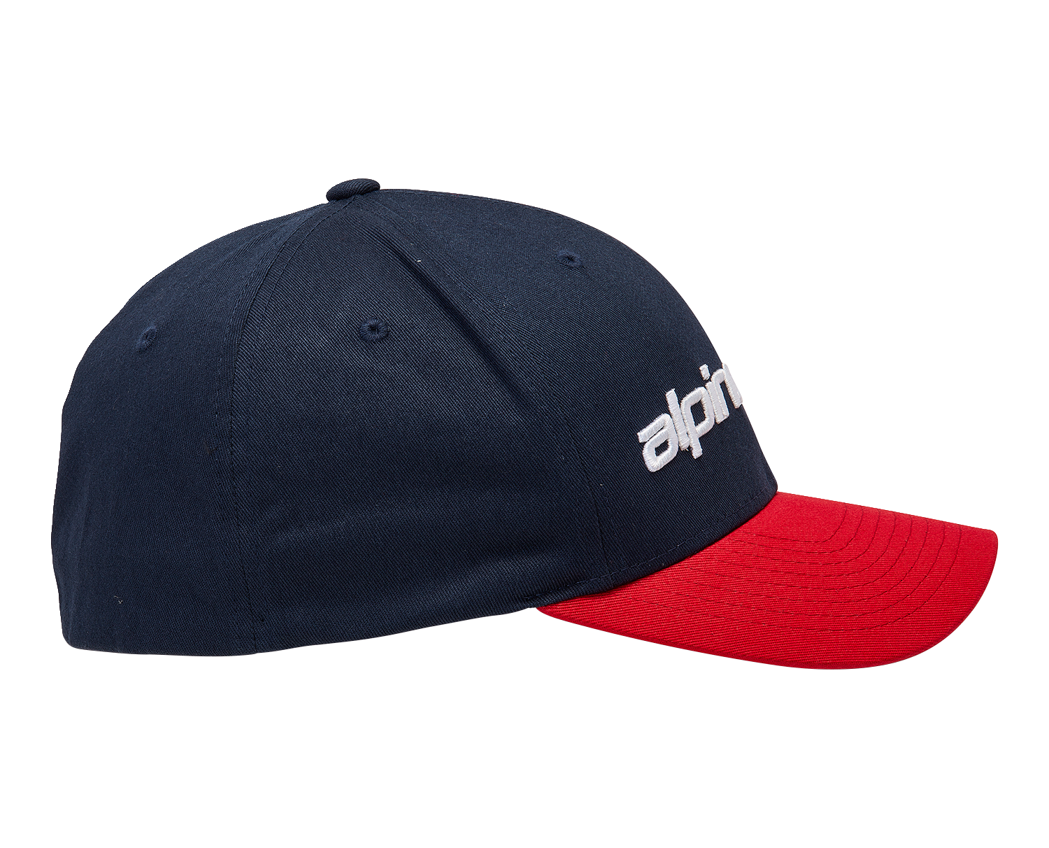 Alpinestars Linear Hat in navy and red, small/medium size, featuring the ALPINESTARS logo and sporty design.