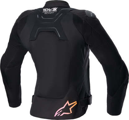 Alpinestars Stella SMX Air women's motorcycle jacket in black, yellow, and pink, size small, featuring protective armor and sporty design.