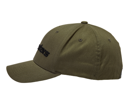 Alpinestars Linear Hat in Military Black with 3D embroidered logo and structured crown, size L/XL.