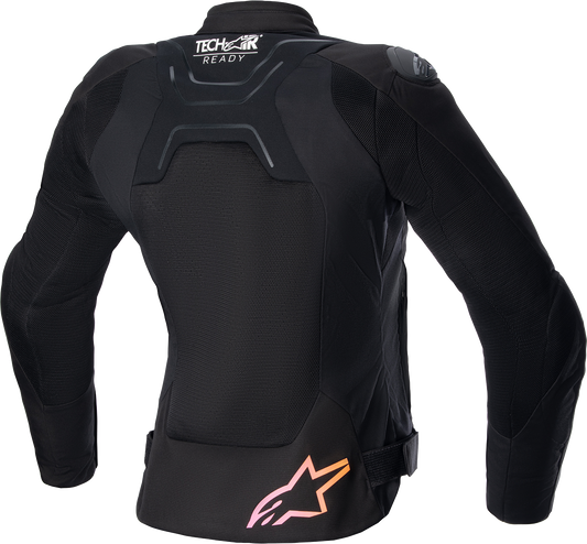 Alpinestars Stella SMX Air jacket in black, yellow, and pink, XS, featuring protective armor and breathable fabric.