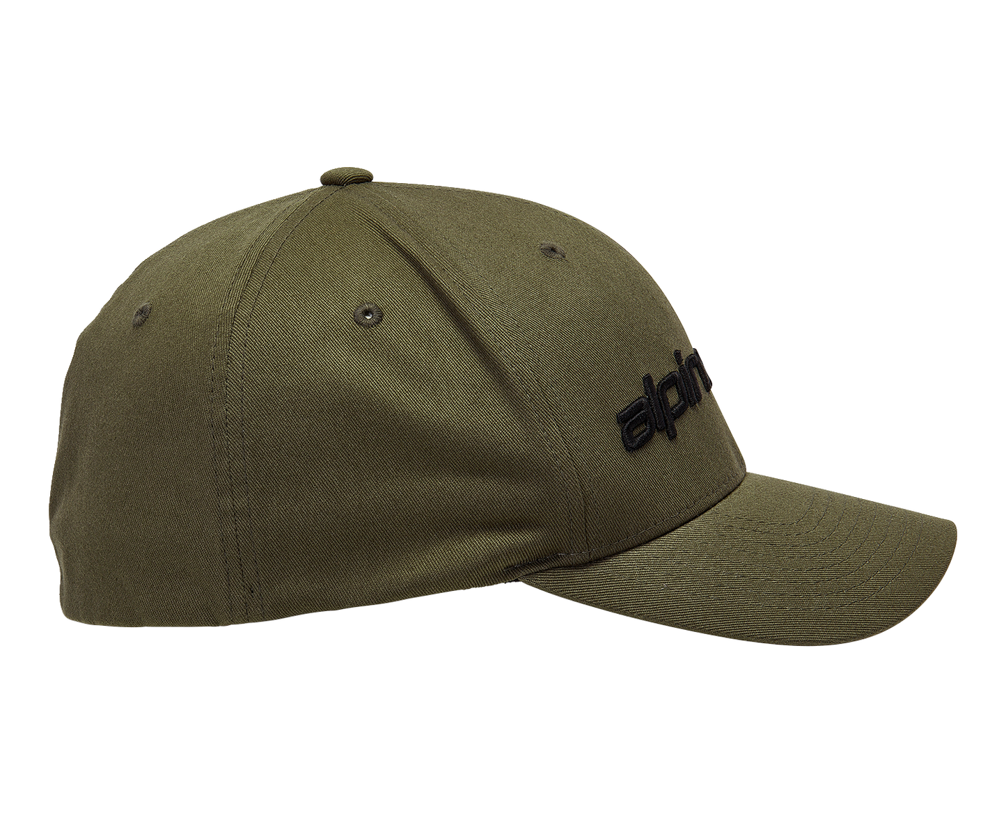 Alpinestars Linear Hat in Military Black with 3D logo embroidery and structured crown, size L/XL.