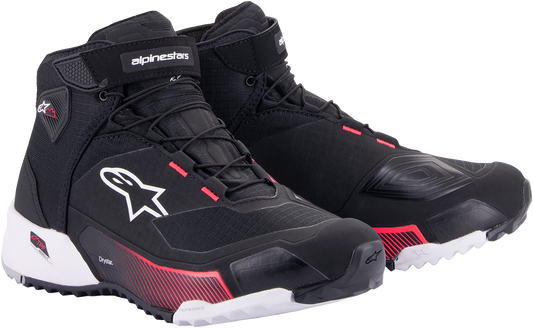 Alpinestars Stella CR-X Drystar® women's motorcycle riding shoes in black, white, and pink, US size 8, side view.