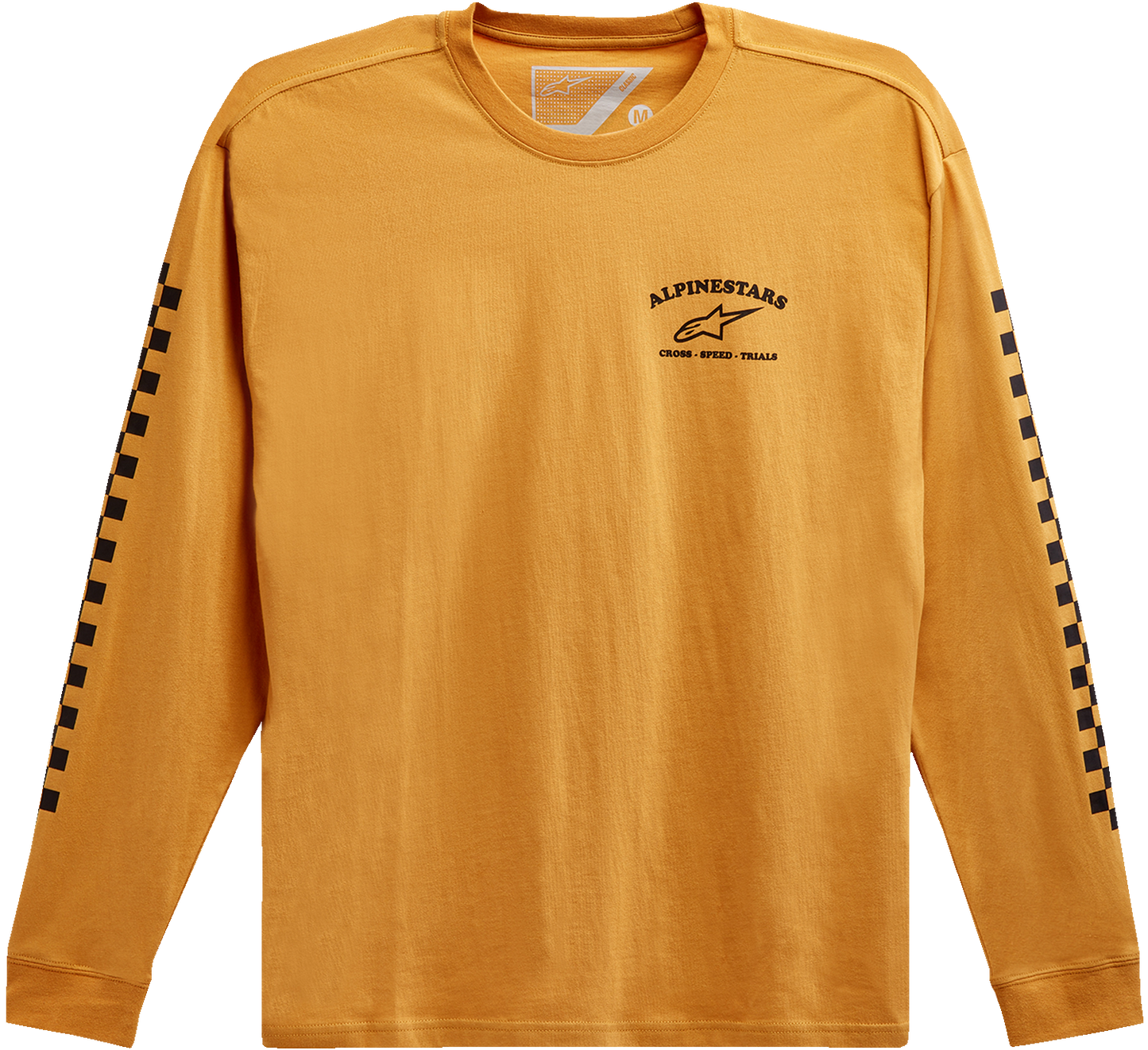 Alpinestars Sunday long-sleeve T-shirt in gold, 2XL size, featuring the Alpinestars logo on the front and a comfortable fit.
