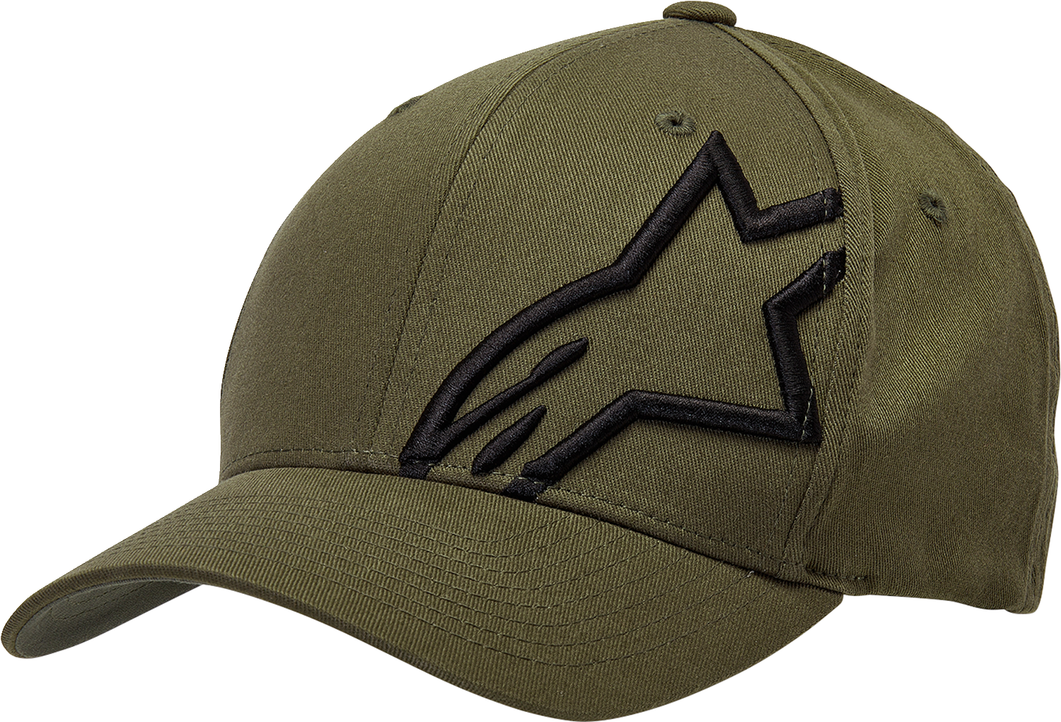 Alpinestars Corp Shift 2 Hat in military black, small/medium size, featuring the ALPINESTARS logo and sporty design.