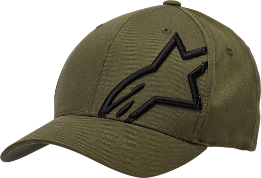 Alpinestars Corp Shift 2 Hat in military black, small/medium size, featuring the ALPINESTARS logo and sporty design.
