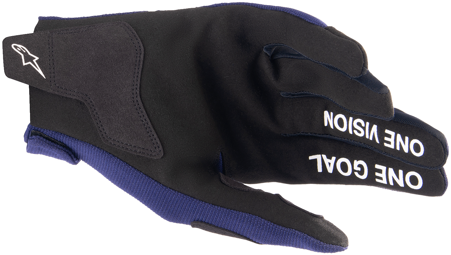 Alpinestars Radar gloves in night navy and white, XL size, showcasing durable motorcycle riding gloves with reinforced knuckles and grip details.