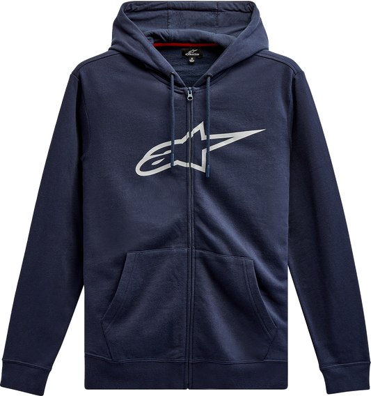 Alpinestars Ageless II Zip Hoodie in navy and gray, large size, featuring a front zipper and casual style.