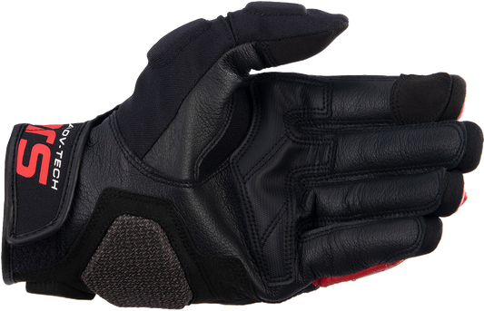 Alpinestars Halo Gloves in black, white, and bright red, small size, with protective knuckles and breathable fabric.