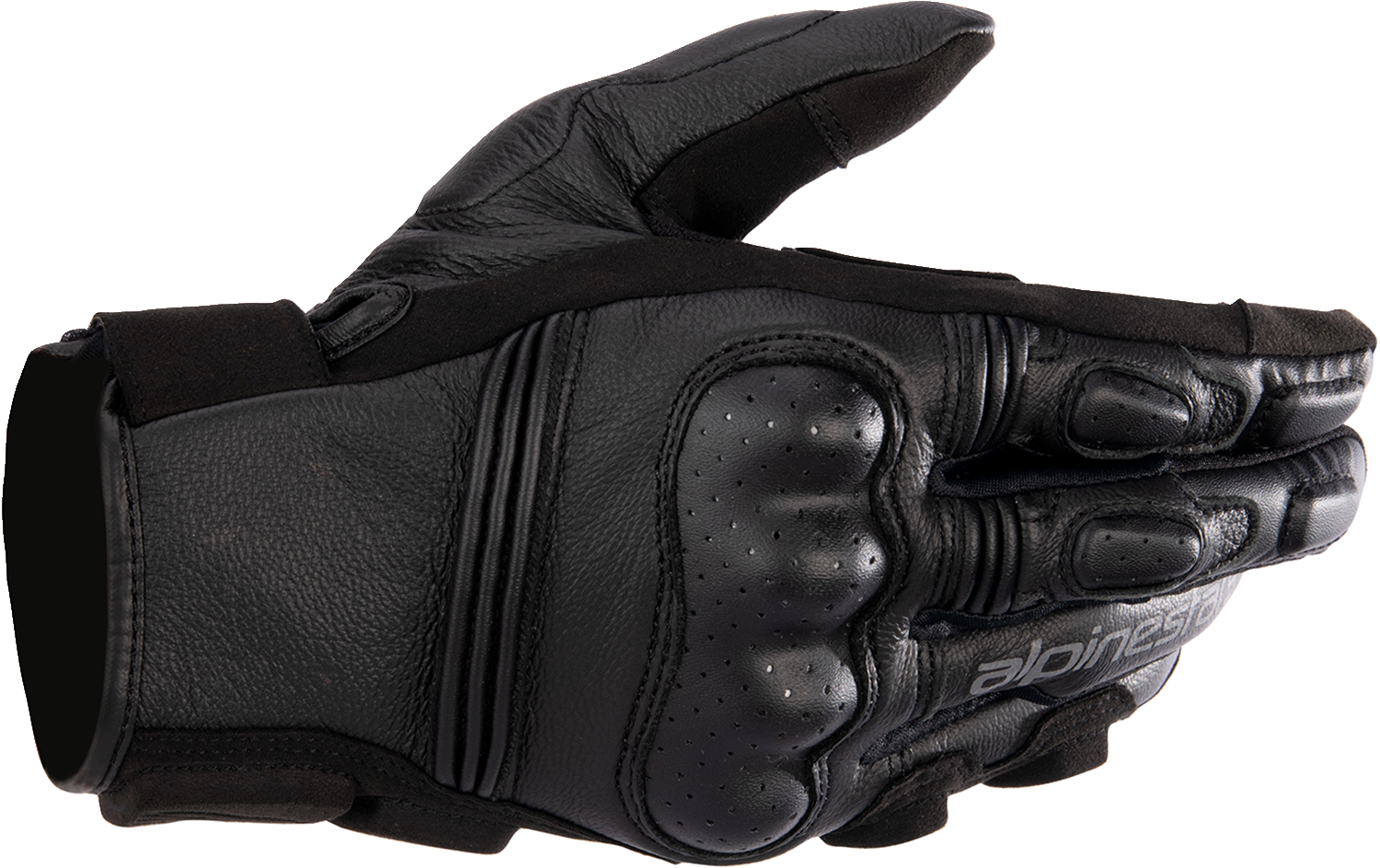 Alpinestars Stella Phenom leather motorcycle gloves in black, size XL, with reinforced knuckles and secure wrist closure.