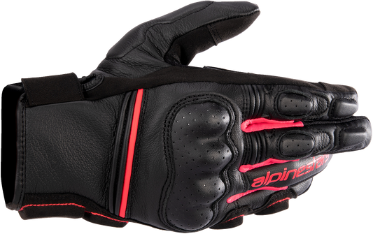 Alpinestars Stella Phenom leather motorcycle gloves in black and diva pink, size XL, with reinforced knuckles and breathable design.