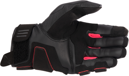 Alpinestars Stella Phenom leather motorcycle gloves in black and diva pink, size XL, with reinforced knuckles and adjustable wrist strap.
