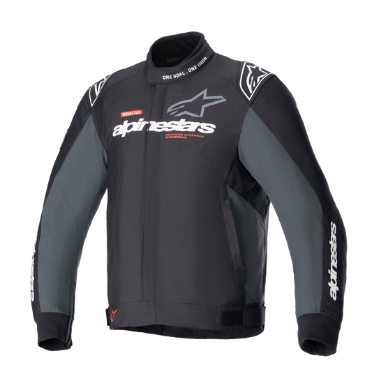 Alpinestars Monza Sport Jacket in black and tar gray with thermal vest, Nucleon Flex Plus armor, and Tech-Air® Ready system on a mannequin.