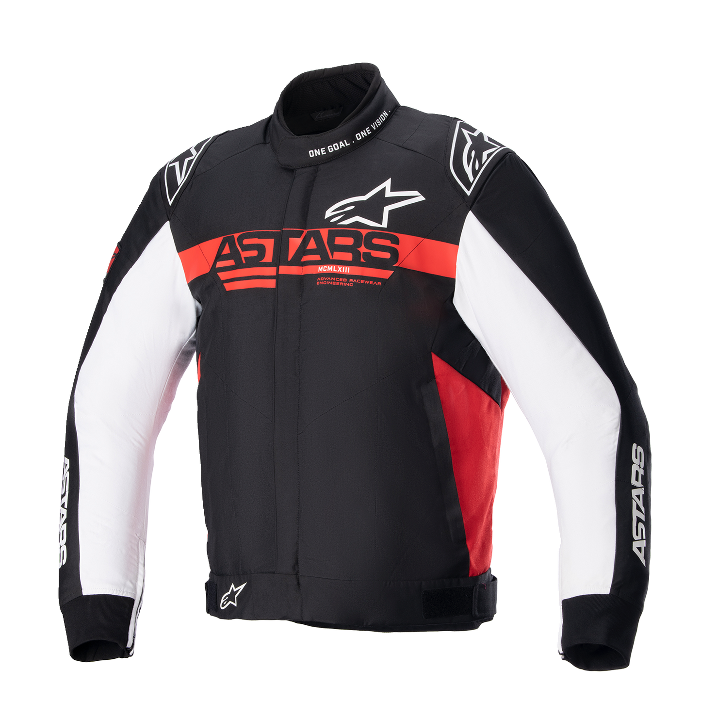 Alpinestars Monza Sport Jacket in 4XL with Tech-Air® Ready System, featuring black, bright red, and white colors, displayed on a mannequin.