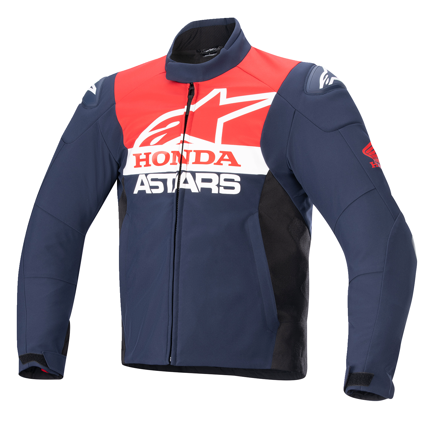 Alpinestars Honda SMX waterproof motorcycle jacket in 3XL, blue, black, and red colors, featuring protective design and waterproof fabric.