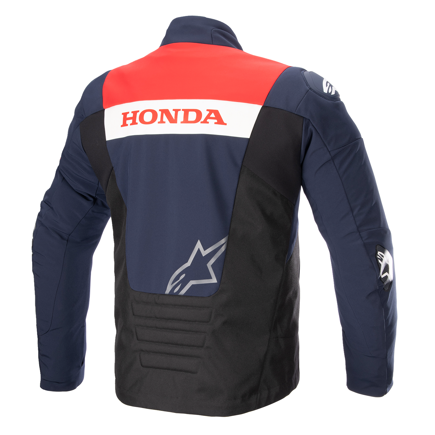 Alpinestars Honda SMX waterproof motorcycle jacket in 3XL, blue, black, and red colors, with protective features.
