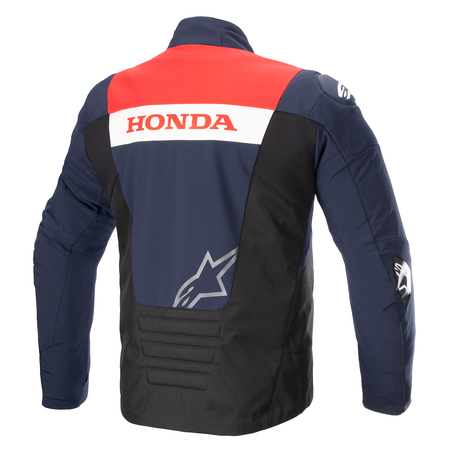 Alpinestars Honda SMX waterproof motorcycle jacket in 3XL, blue, black, and red colors, with protective features.