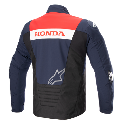 Alpinestars Honda SMX waterproof motorcycle jacket in 3XL, blue, black, and red colors, with protective features.