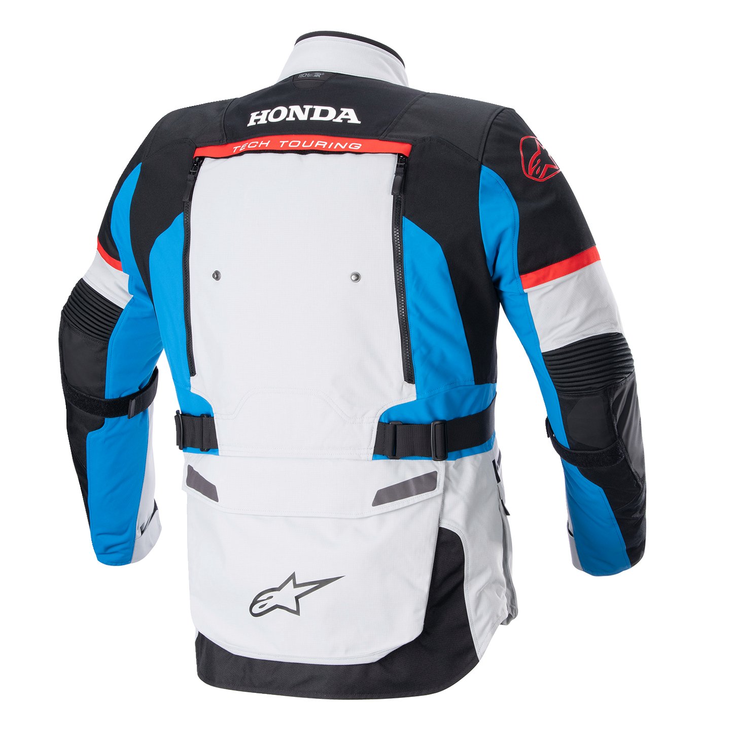 Alpinestars Honda Bogotà Pro Drystar motorcycle jacket in gray, black, red, and blue, small size, with protective armor and ventilation.