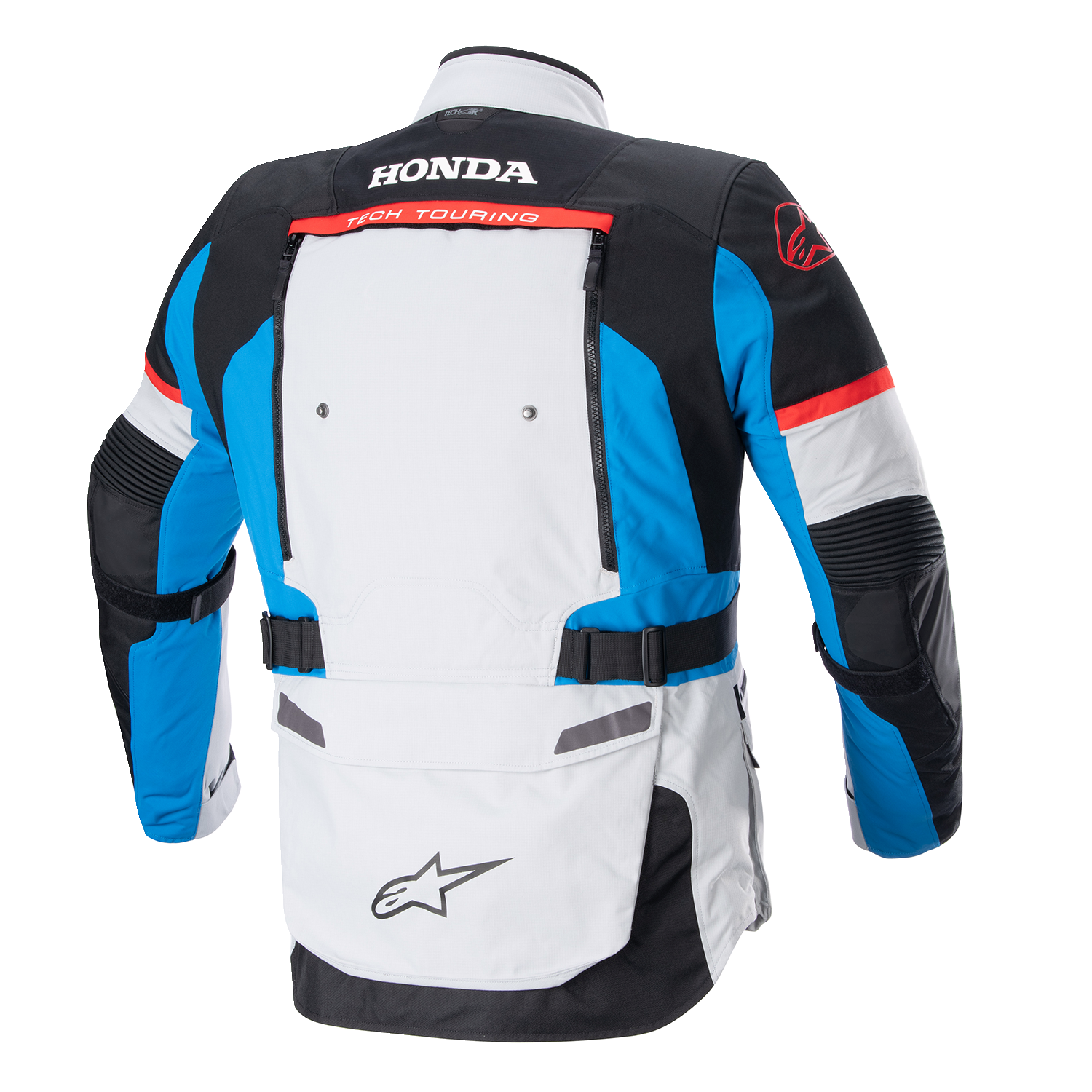 Alpinestars Honda Bogotà Pro Drystar motorcycle jacket in gray, black, red, and blue, small size, with protective armor and ventilation.