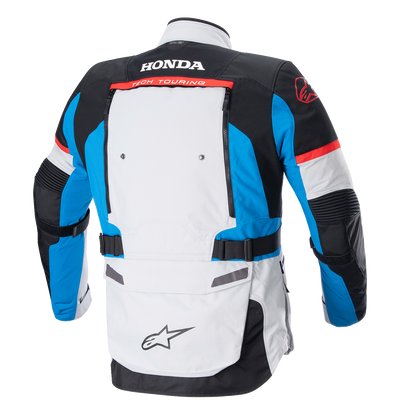 Alpinestars Honda Bogotà Pro Drystar motorcycle jacket in gray, black, red, and blue, small size, with protective armor and ventilation.