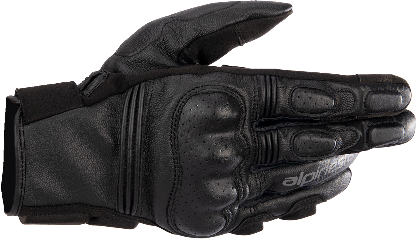 Alpinestars Phenom motorcycle gloves in large black with protective padding, designed for rider comfort and safety.