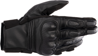 Alpinestars Phenom motorcycle gloves in large black with protective padding, designed for rider comfort and safety.