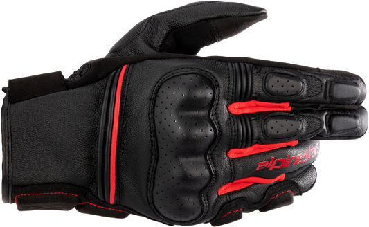 Alpinestars Phenom motorcycle gloves in black and bright red, size 2XL, with protective knuckles and adjustable wrist straps.