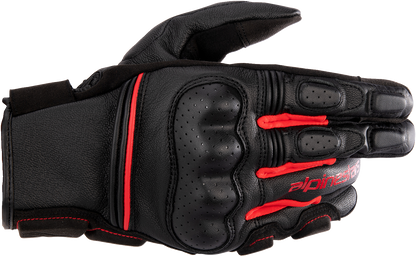 Alpinestars Phenom motorcycle gloves in black and bright red, small size, featuring protective padding and textured palms.