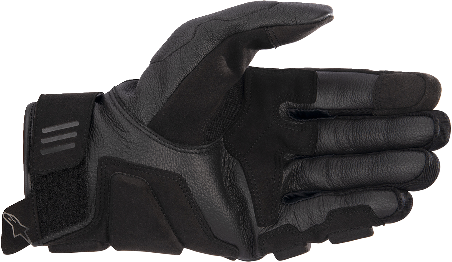 Alpinestars Phenom gloves in large black with protective padding and adjustable wrist strap, designed for motorcycle riding.