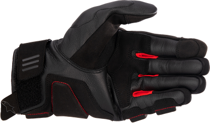 Alpinestars Phenom gloves in black and bright red, size large, showing the protective design and textured palms.
