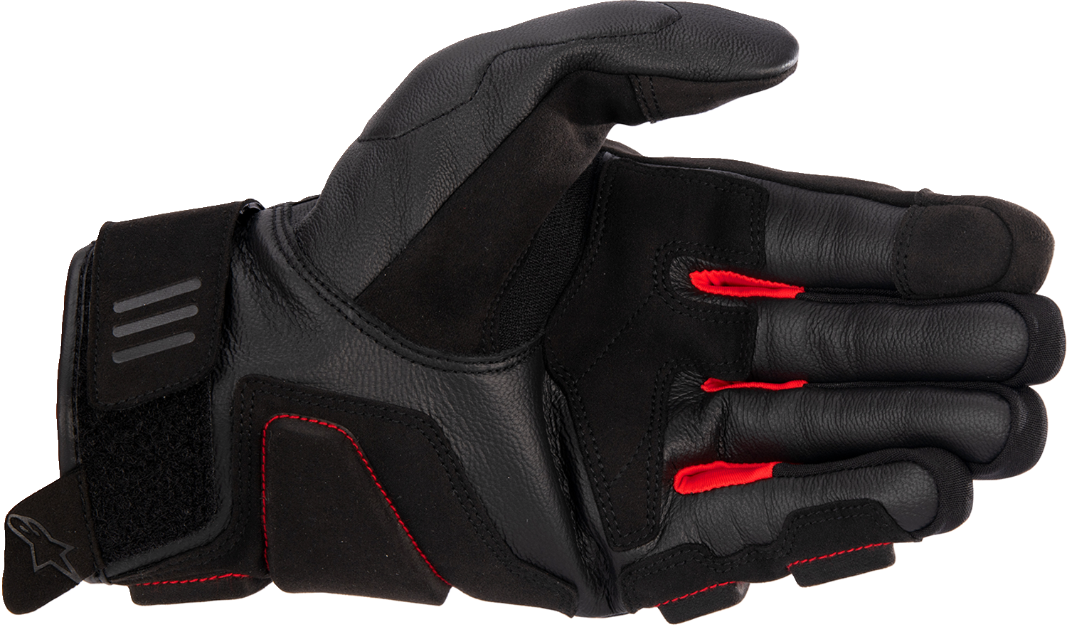 Alpinestars Phenom gloves in black and bright red, small size, featuring protective padding and breathable fabric.