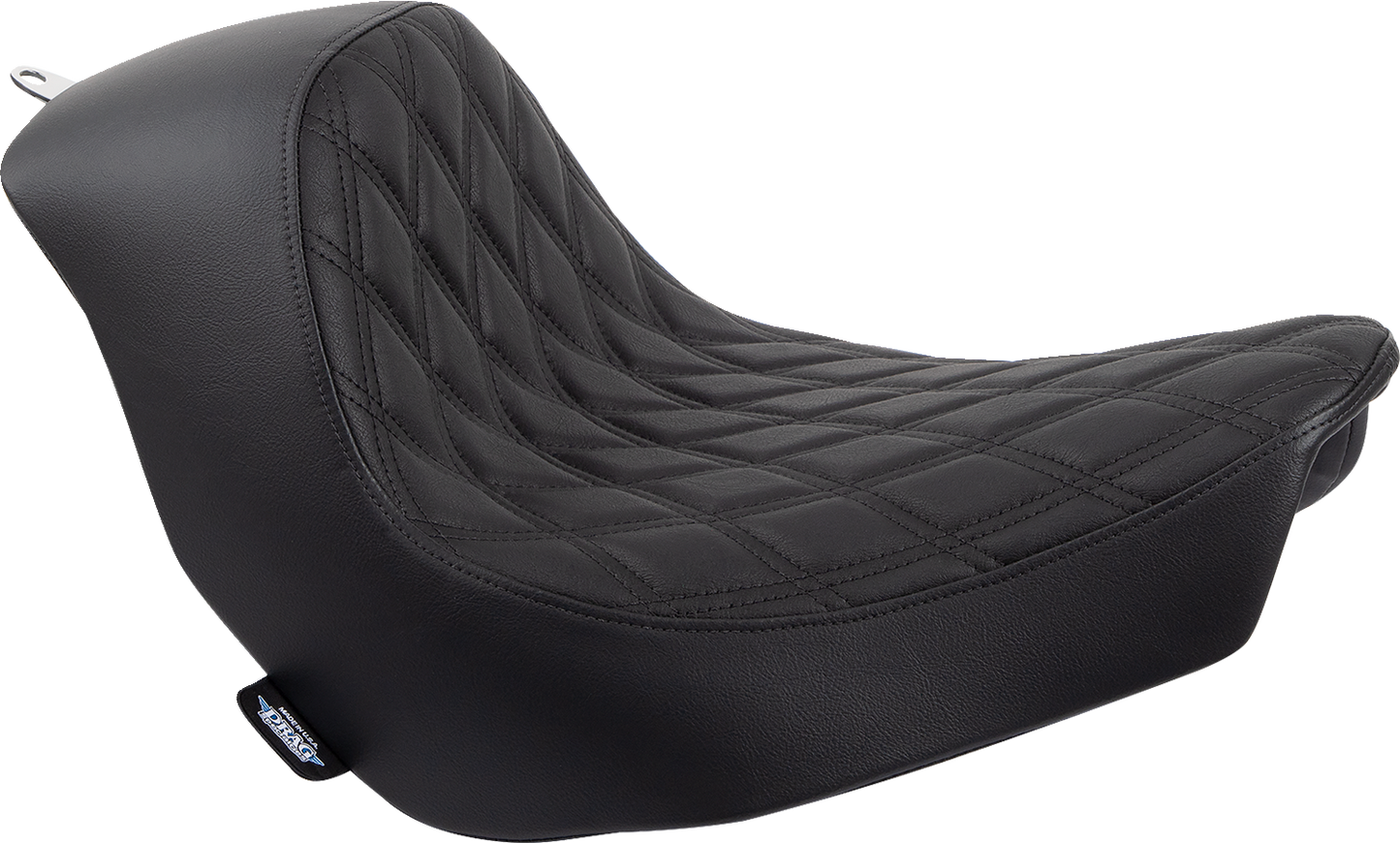 Black leather solo motorcycle seat with double diamond stitching by Drag Specialties Seats for FL/FX 2018-2023 models.