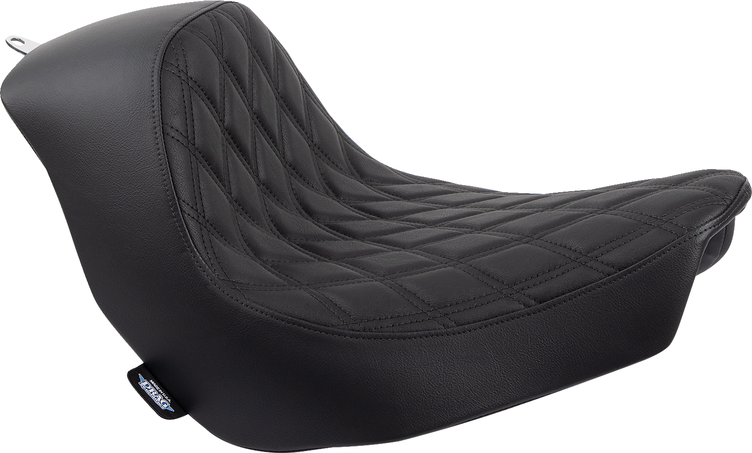Black leather solo motorcycle seat with double diamond stitching by Drag Specialties Seats for FL/FX 2018-2023 models.