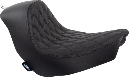 Black leather solo motorcycle seat with double diamond stitching by Drag Specialties Seats for FL/FX 2018-2023 models.