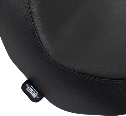 Black smooth solo seat for FL/FX motorcycles by Drag Specialties Seats, model 0802-1512, designed for 2018-2023 Harley-Davidson.