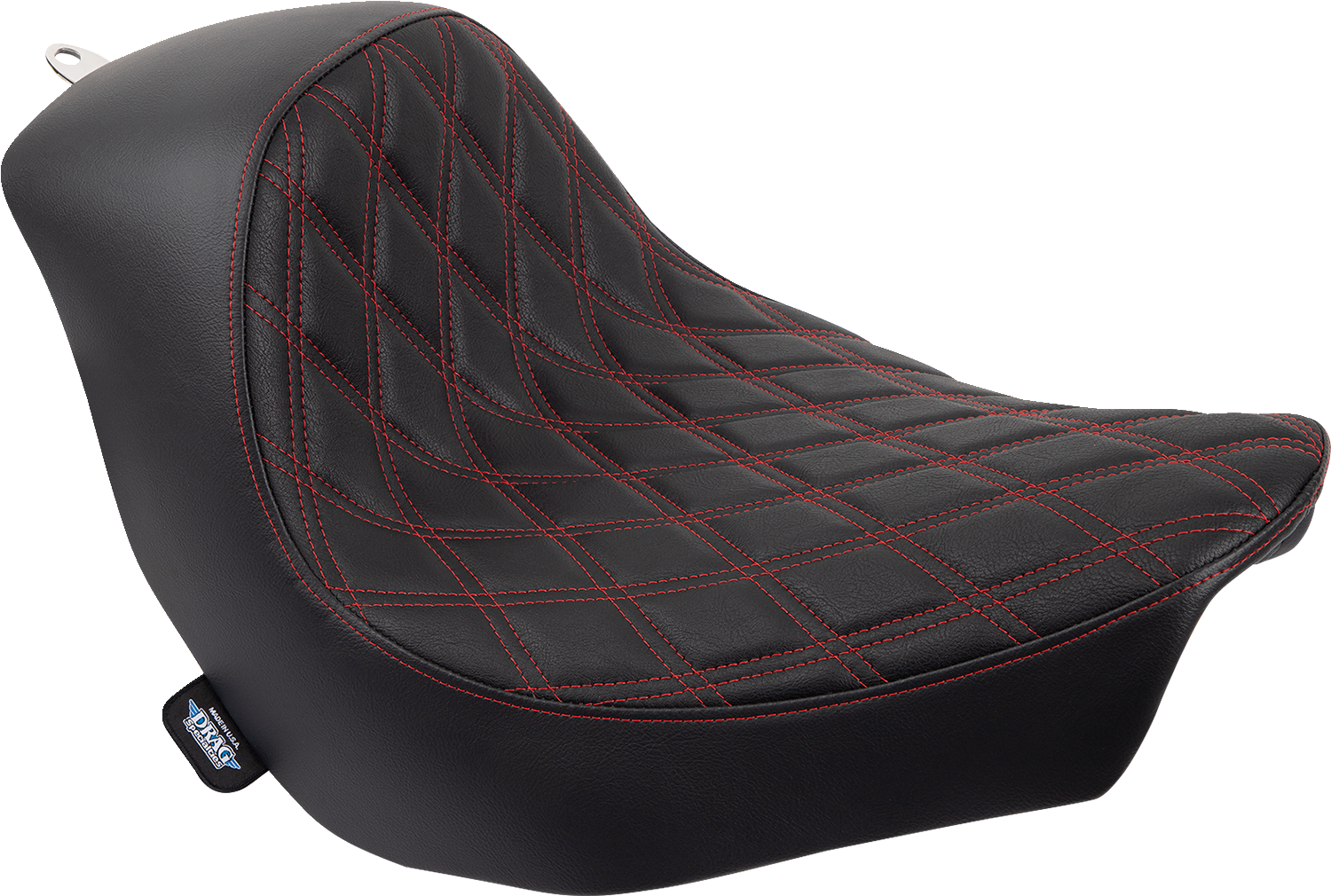 DRAG SPECIALTIES SEATS Solo Seat with Double Diamond pattern and red stitching for Harley FL/FX models 2018-2023.
