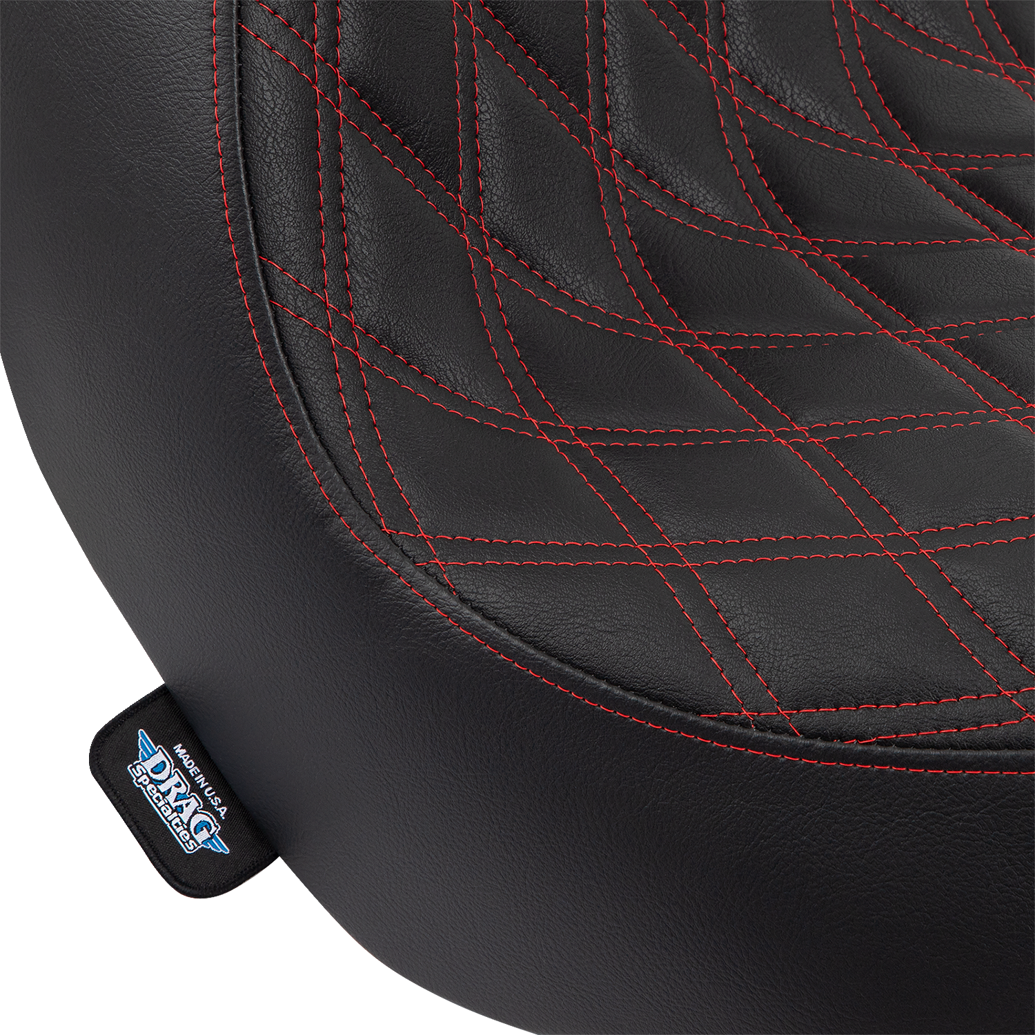 DRAG SPECIALTIES SEATS Solo seat with double diamond pattern and red stitching for Harley FL/FX models 2018-2023.