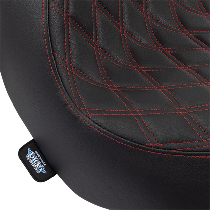 DRAG SPECIALTIES SEATS Solo seat with double diamond pattern and red stitching for Harley FL/FX models 2018-2023.