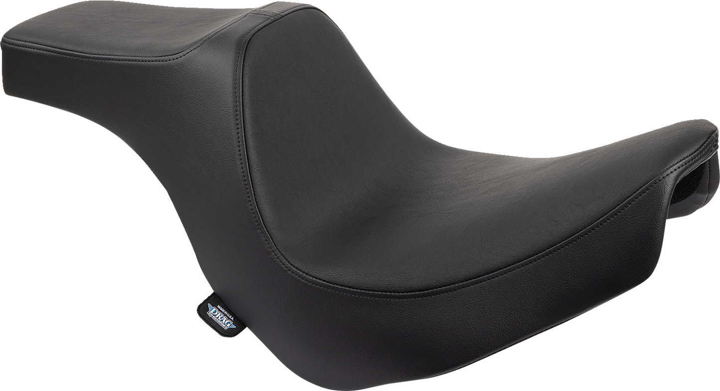 Black vinyl Drag Specialties Predator III 2-up seat for Harley FL/FX 2018-2024, designed for enhanced comfort and style.