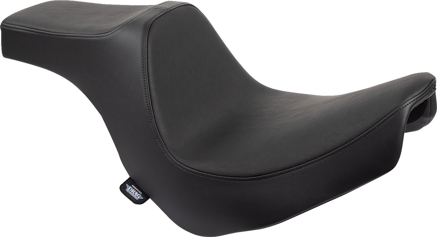 Black vinyl Drag Specialties Predator III 2-up seat for Harley FL/FX 2018-2024, designed for enhanced comfort and style.