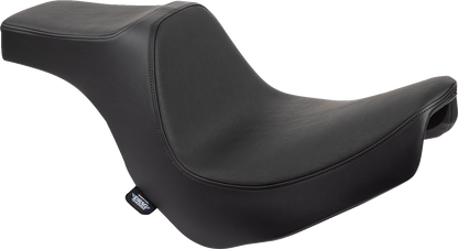 Black vinyl Drag Specialties Predator III 2-up seat for Harley FL/FX 2018-2024, designed for enhanced comfort and style.