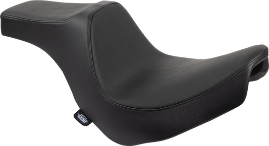 Black vinyl Drag Specialties Predator III 2-up seat for Harley FL/FX 2018-2024, designed for enhanced comfort and style.