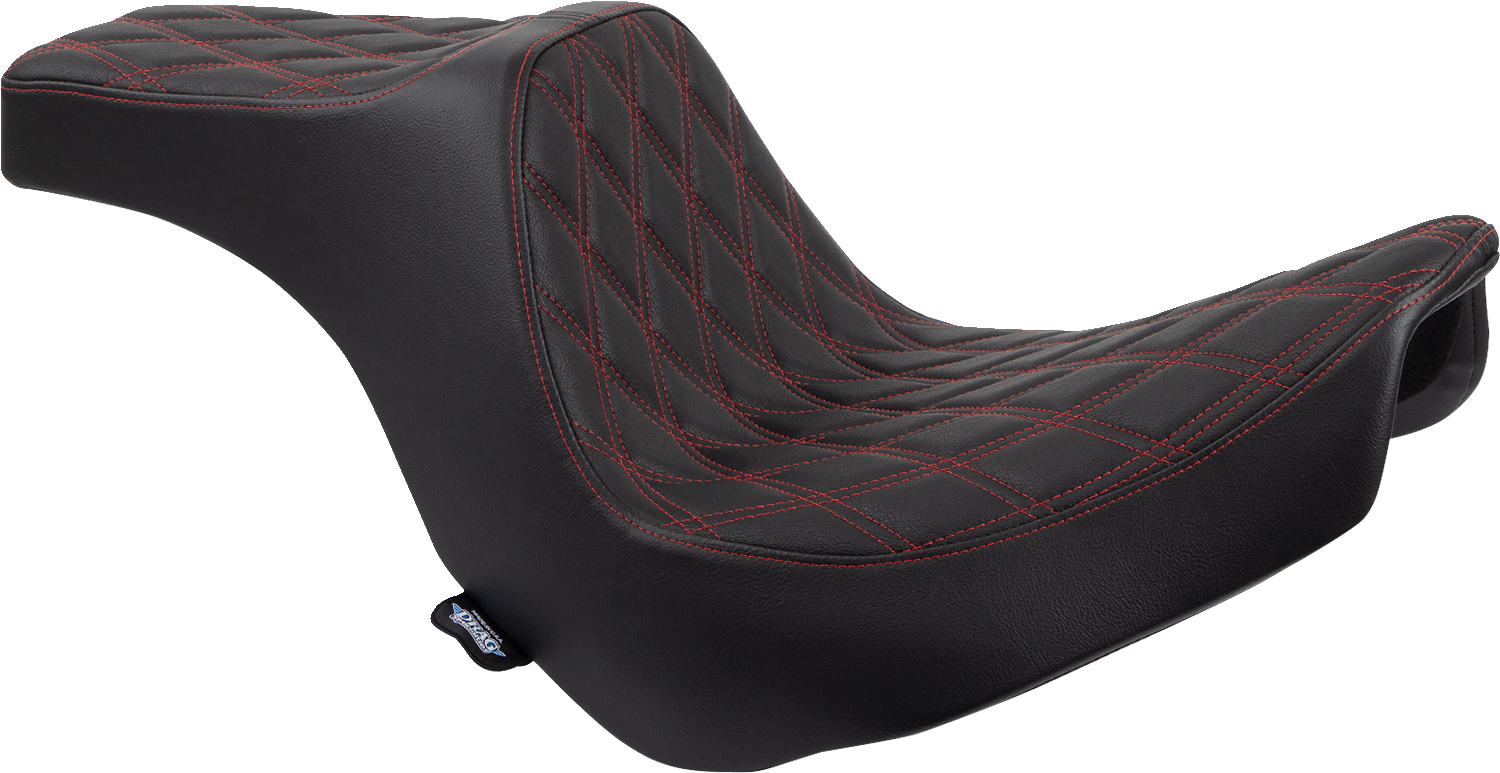 Drag Specialties Predator III 2-up seat for FL/FX bikes, vinyl cover with red stitching, designed for 2018-2024 motorcycle models.