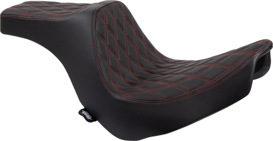 Drag Specialties Predator III 2-up seat for FL/FX bikes, vinyl cover with red stitching, designed for 2018-2024 motorcycle models.