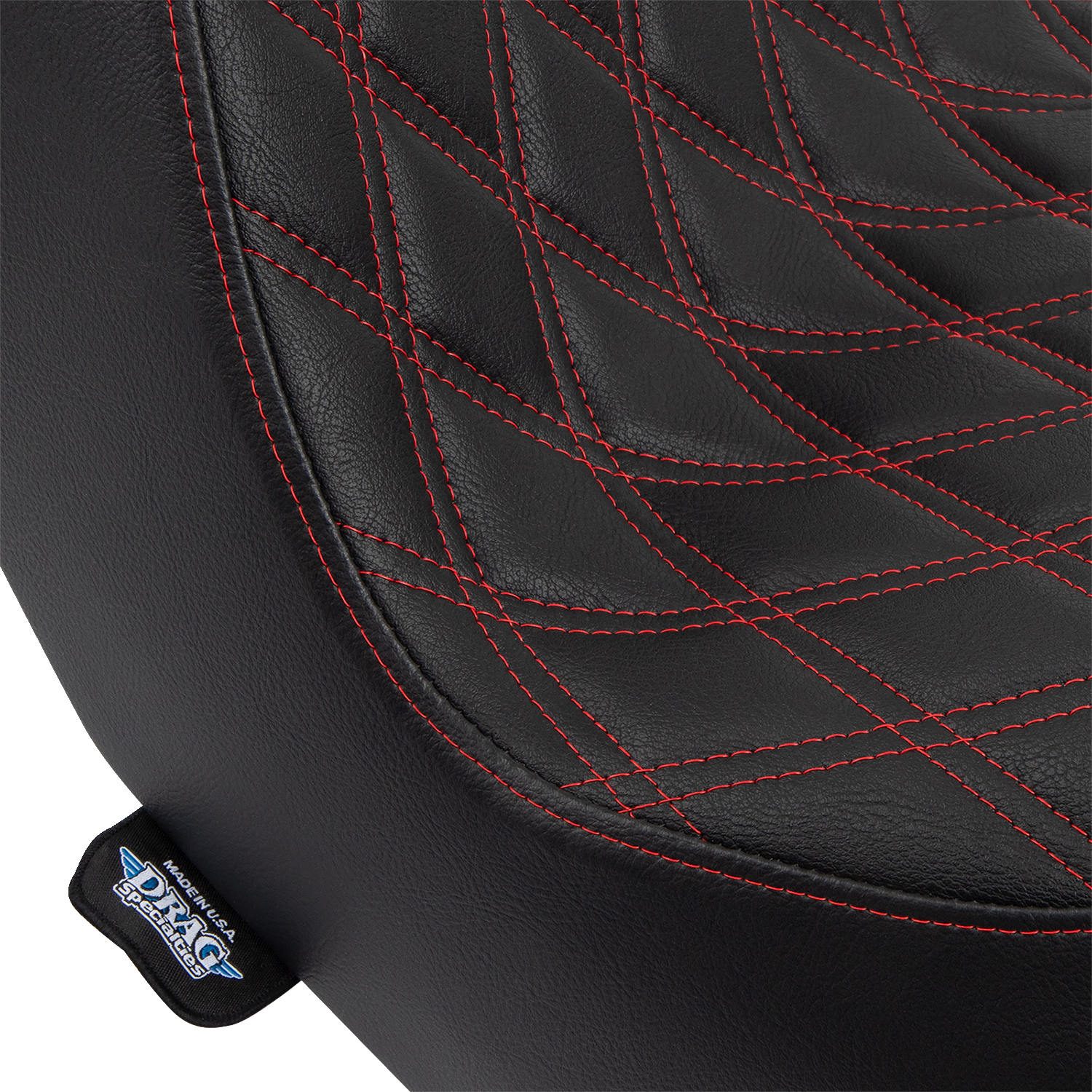 Drag Specialties Predator III 2-up seat for FL/FX motorcycles with vinyl cover and red stitching, designed for 2018-2024 models.