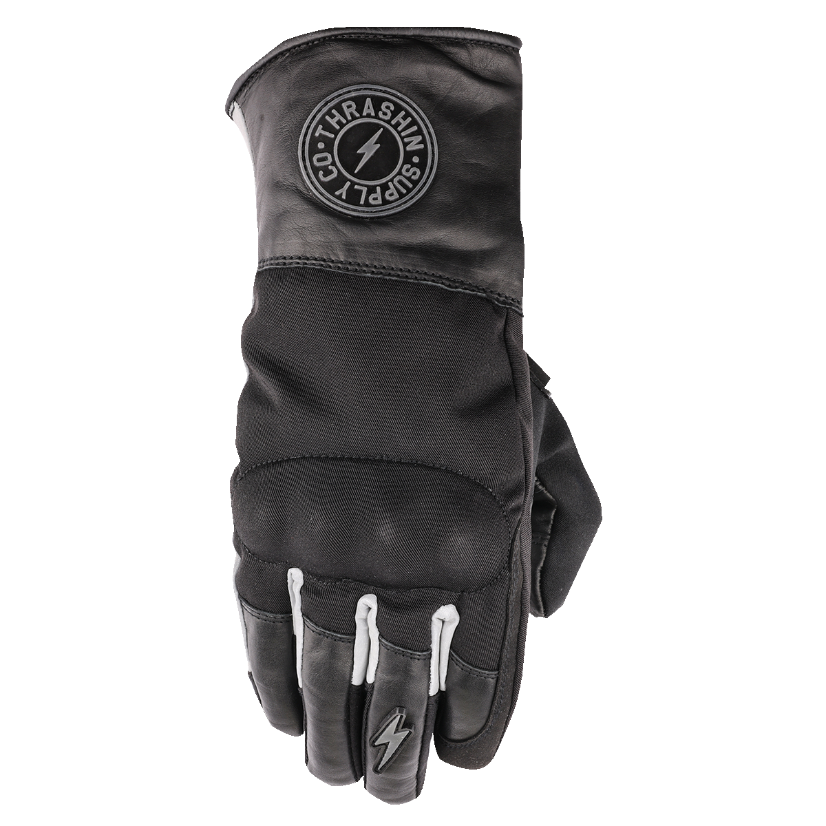 Black THRASHIN SUPPLY CO. Mission Waterproof Gloves XL with reinforced palms and adjustable wrist straps, designed for outdoor use.